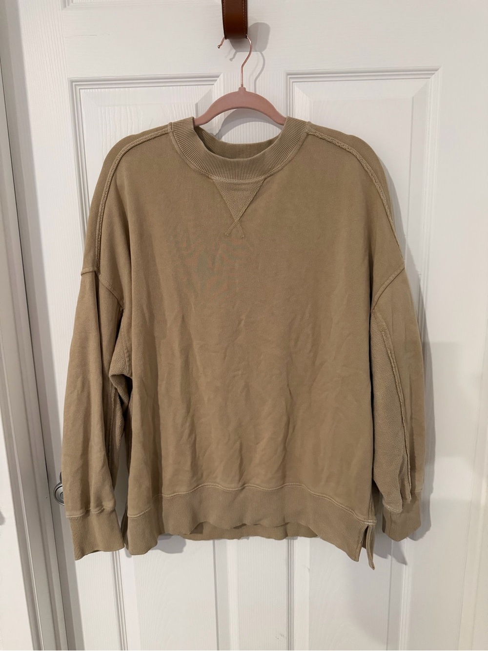 aerie Relaxed Crewneck Sweatshirt in Tan